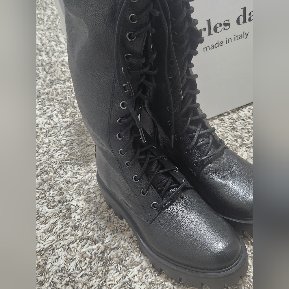Hound Knee High Combat boots Charles David *Free Mystery Dress: Size Small
